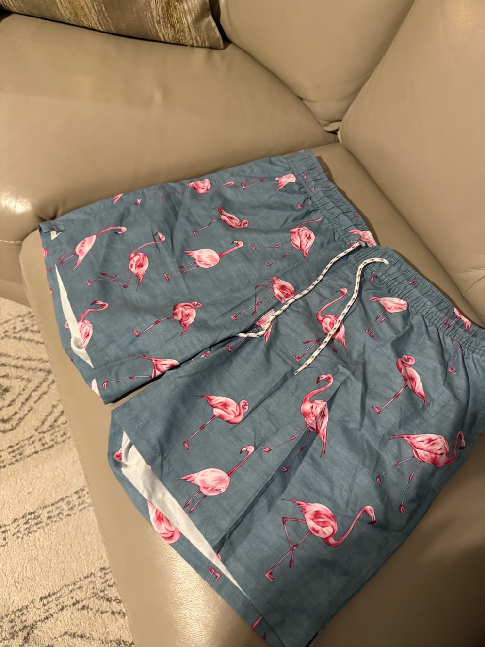 Goodfellow & Co Blue Drawstring Shorts with Pink Flamingo Print
